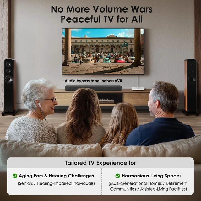 Alt view image 5 of 7 - TV Headphones Wireless for Seniors, Headset for Elderly SM-823D Pro Loud & Clear Voice, L/R Balance & Tone Control, OPT By-pass to Soundbar, 14 Hrs Rechargeable Battery, Ambient Mode, 50M Range