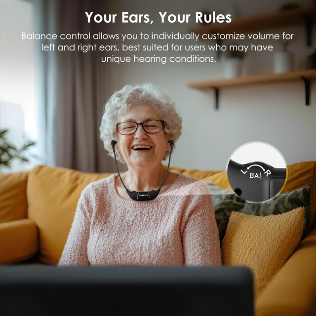 Alt view image 6 of 7 - TV Headphones Wireless for Seniors, Headset for Elderly SM-823D Pro Loud & Clear Voice, L/R Balance & Tone Control, Work with Soundbar, 14 Hrs Rechargeable Battery, Ambient Mode, 164ft Range