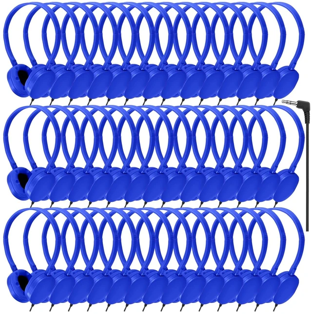 Main image of 100 Pack Bulk Headphones for Classroom Kids Schools Students,Wholesale Wired 3.5mm On Ear Class Set Earphones for Library Chromebook Laptop PC(Blue)