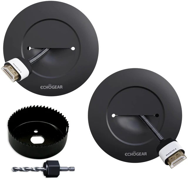 Main image of TV Cord Hider for Wall Mounted TV - Cable Management Kit Hides TV Wires - Includes 2 Pass Throughs, Locking Brackets, and Hole Saw Drill Attachment (Black)