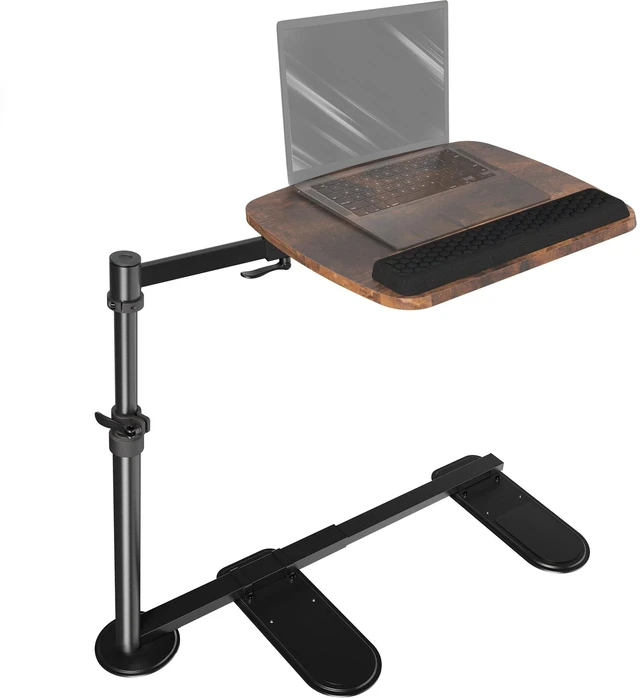Main image of Vintage Brown 20 in Over Couch Swivel Table, DESK-ST02C-N Laptop Desk for Remote Work, Portable Recliner Workstation with Height Adjustable Swing Arm, Black Frame