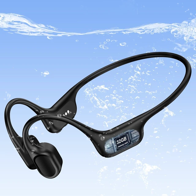 Main image of IP68 Waterproof Swimming Headphones, Bone Conduction Bluetooth 6.0 Headphones, Built-in 32GB MP3 Player, Soft Lightweight Open-Ear Design for Swimming (Black