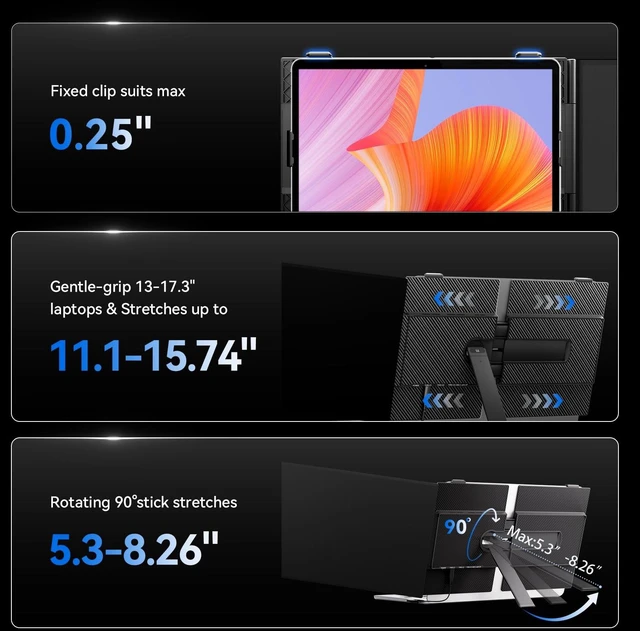 Alt view image 4 of 7 - Laptop Screen Extender, 1.3lb Ultra Lightweight 14" 1080P FHD Portable Monitor for Laptop, Plug & Play Dual Travel Screen Monitor, Laptops Dual Monitors Attachment, Fits Windows/Mac/Android/Chrome