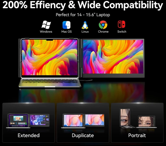 Alt view image 5 of 7 - Laptop Screen Extender, 1.3lb Ultra Lightweight 14" 1080P FHD Portable Monitor for Laptop, Plug & Play Dual Travel Screen Monitor, Laptops Dual Monitors Attachment, Fits Windows/Mac/Android/Chrome