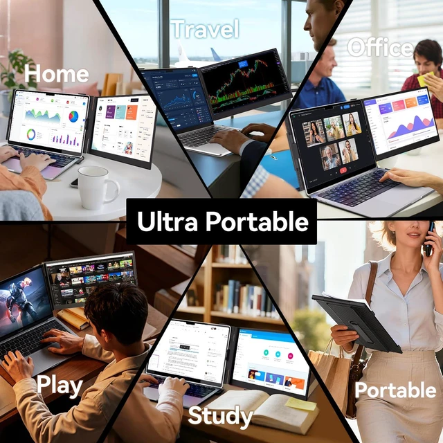 Alt view image 6 of 7 - Laptop Screen Extender, 1.3lb Ultra Lightweight 14" 1080P FHD Portable Monitor for Laptop, Plug & Play Dual Travel Screen Monitor, Laptops Dual Monitors Attachment, Fits Windows/Mac/Android/Chrome