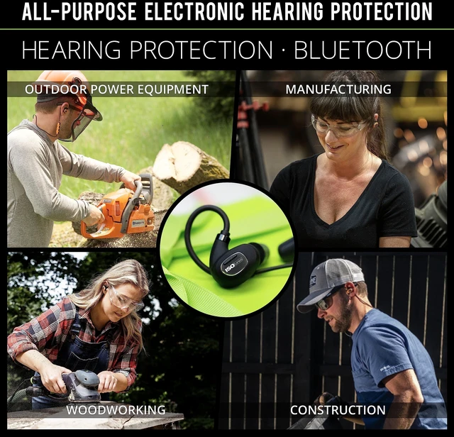Alt view image 2 of 7 - Pro 2.0 Bluetooth Hearing Protection, OSHA Compliant Work Earbuds 16+ hour battery, IP67 durability, noise-cancelling mic, 27 dB NRR, matte black, professional work hearing protection