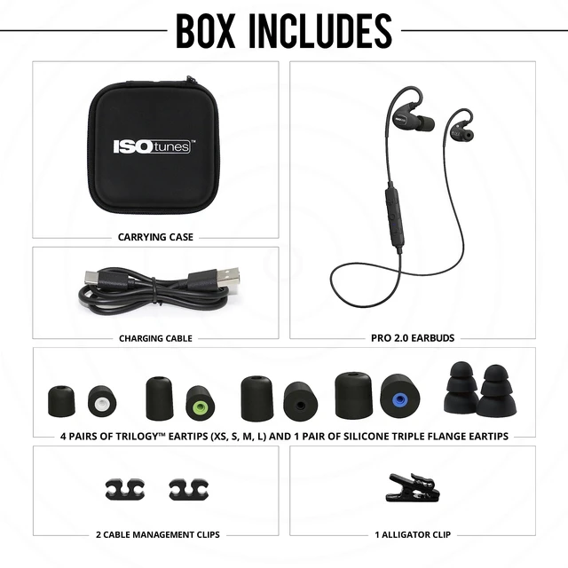 Alt view image 5 of 7 - Pro 2.0 Bluetooth Hearing Protection, OSHA Compliant Work Earbuds 16+ hour battery, IP67 durability, noise-cancelling mic, 27 dB NRR, matte black, professional work hearing protection