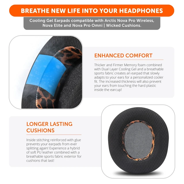 Alt view image 4 of 7 - Mod Kit V2 Nova Pro Wireless, Pro Omni & Elite - Gel Earpads & Headband Made by Wicked Cushions Side Plates also included. Fits Arctis Nova Pro Wireless, Elite & Pro Omni Leopard