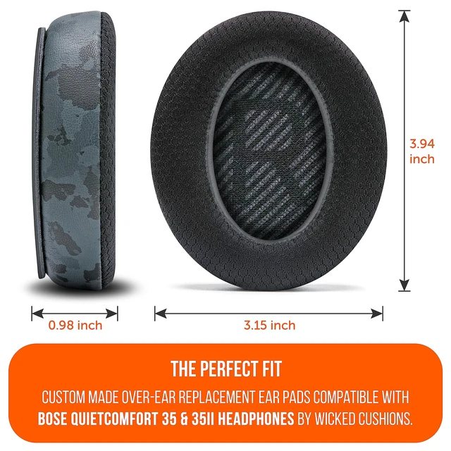 Alt view image 5 of 7 - Freeze QC35 - Cooling Gel Ear Pads for Bose QuietComfort 35 & 35ii Made by Wicked Cushions Breathable Sports Fabric, Extra Thick & Cooler for Longer Black Camo