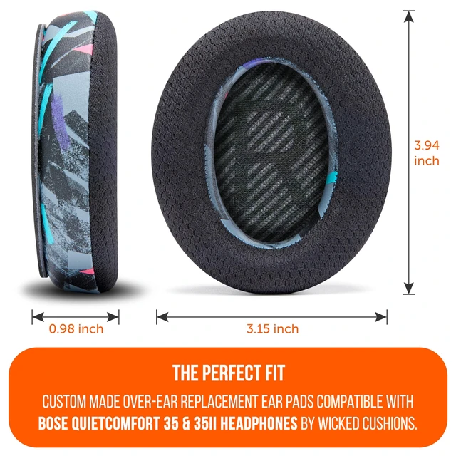 Alt view image 5 of 7 - Freeze QC35 - Cooling Gel Ear Pads for Bose QuietComfort 35 & 35ii Made by Wicked Cushions Breathable Sports Fabric, Extra Thick & Cooler for Longer 90's Black