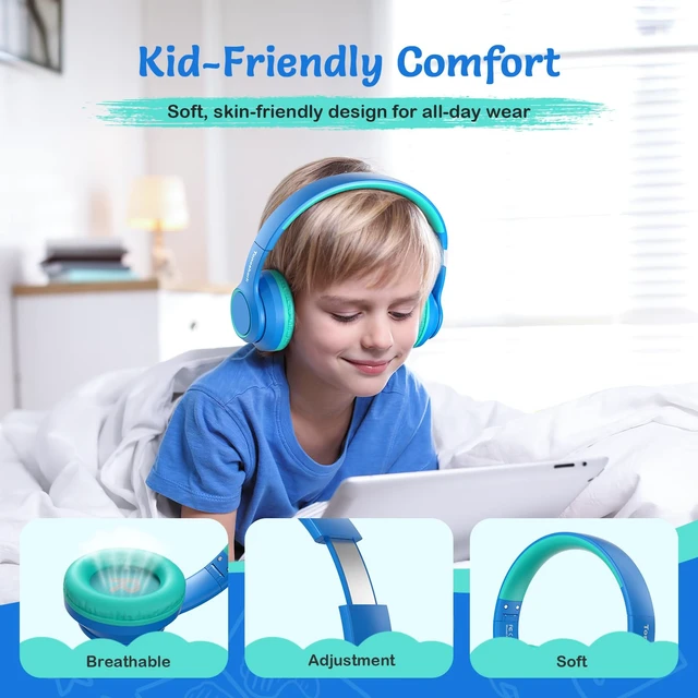 Alt view image 2 of 7 - Kids Bluetooth Headphones with ANC for School Travel Gift Wireless Over-Ear Headphones for Boys Girls, Foldable, Adjustable, Safe Volume, 40H Playtime, Mic for School Travel