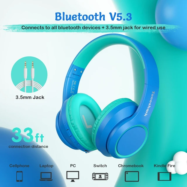 Alt view image 6 of 7 - Kids Bluetooth Headphones with ANC for School Travel Gift Wireless Over-Ear Headphones for Boys Girls, Foldable, Adjustable, Safe Volume, 40H Playtime, Mic for School Travel