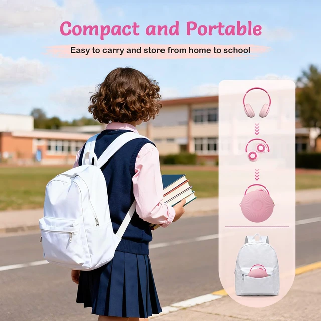Alt view image 5 of 7 - Kids Bluetooth Headphones with ANC for School Travel Gift (Rose Pink)