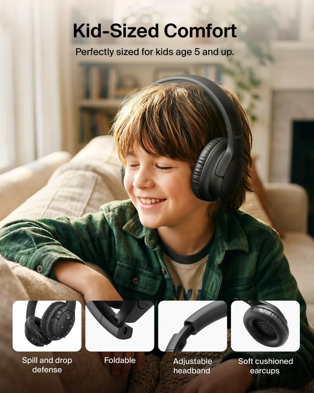 Alt view image 6 of 7 - SoundForm Noise Cancelling Headphones for Kids, Wired & Wireless Play ANC, 60H Playtime, Built-in Microphone, Audio Sharing, 85dB Safe Volume Limit, Foldable, for School, Classroom, Travel