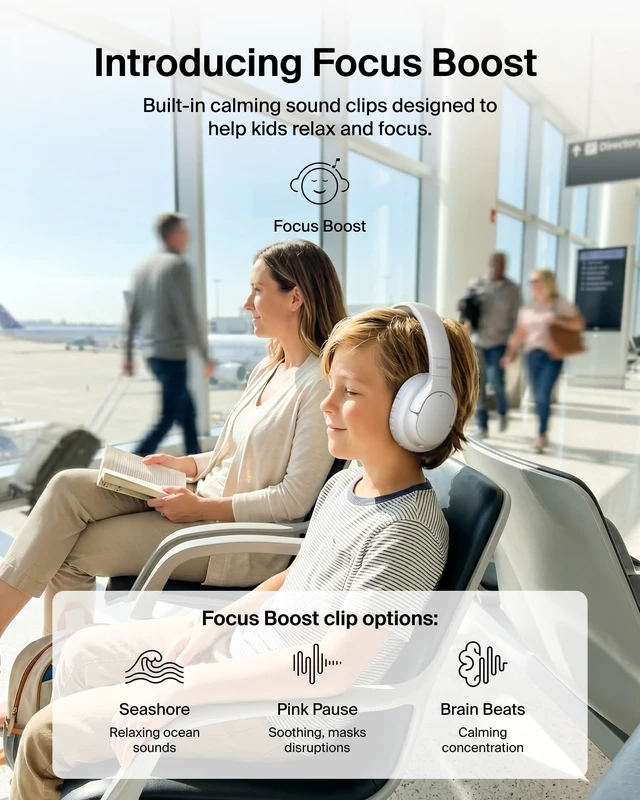 Alt view image 4 of 7 - SoundForm Noise Cancelling Headphones for Kids, Wired & Wireless Play ANC, 60H Playtime, Built-in Microphone, Audio Sharing, 85dB Safe Volume Limit, Foldable, for School, Classroom, Travel