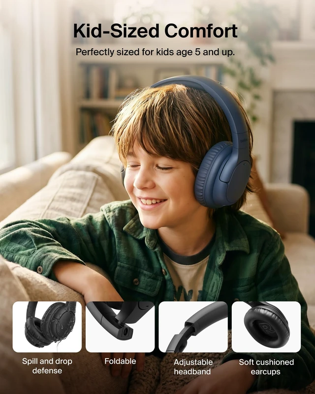 Alt view image 6 of 7 - SoundForm Noise Cancelling Headphones for Kids, Wired & Wireless Play ANC, 60H Playtime, Built-in Microphone, Audio Sharing, 85dB Safe Volume Limit, Foldable, for School, Classroom, Travel