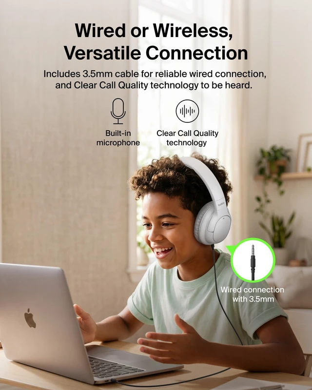 Alt view image 7 of 7 - SoundForm Noise Cancelling Headphones for Kids, Wired & Wireless Play ANC, 60H Playtime, Built-in Microphone, Audio Sharing, 85dB Safe Volume Limit, Foldable, for School, Classroom, Travel