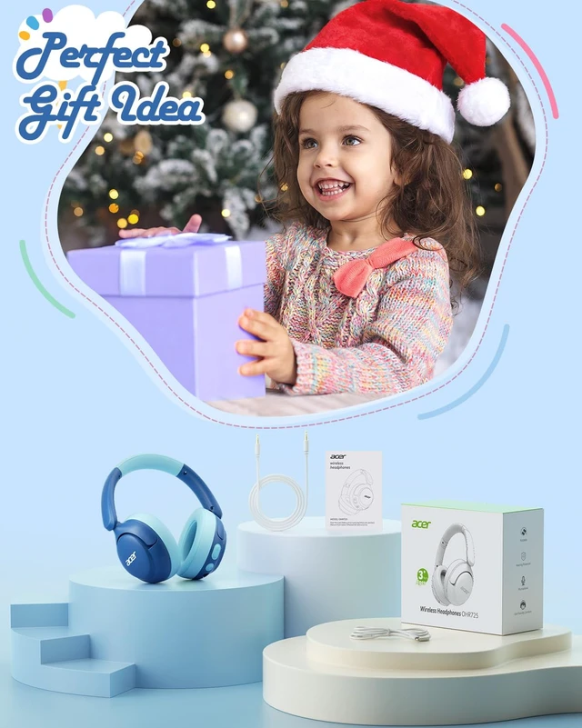 Alt view image 3 of 7 - Kids Bluetooth Headphones, 85dB Limiter, 75H, w/Mic OHR725 Foldable Wireless Over Ear Headphones, Bluetooth 5.4, for Toddler School/iPad/Tablet/PC/Travel, Blue