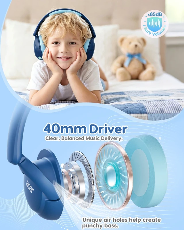Alt view image 5 of 7 - Kids Bluetooth Headphones, 85dB Limiter, 75H, w/Mic OHR725 Foldable Wireless Over Ear Headphones, Bluetooth 5.4, for Toddler School/iPad/Tablet/PC/Travel, Blue