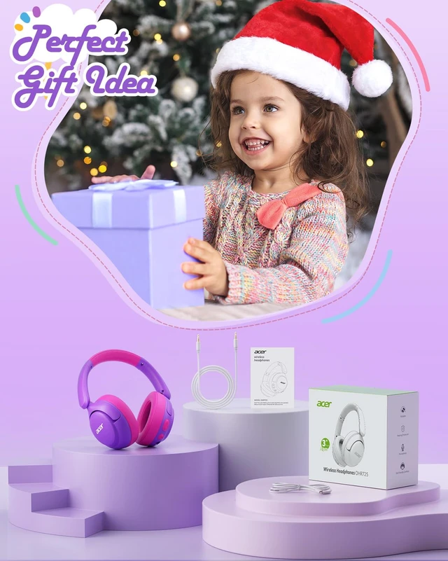 Alt view image 3 of 7 - Kids Bluetooth Headphones, 85dB Limiter, 75H, w/Mic OHR725 Foldable Wireless Over Ear Headphones, Bluetooth 5.4, for Toddler School/iPad/Tablet/PC/Travel, Purple-Pink