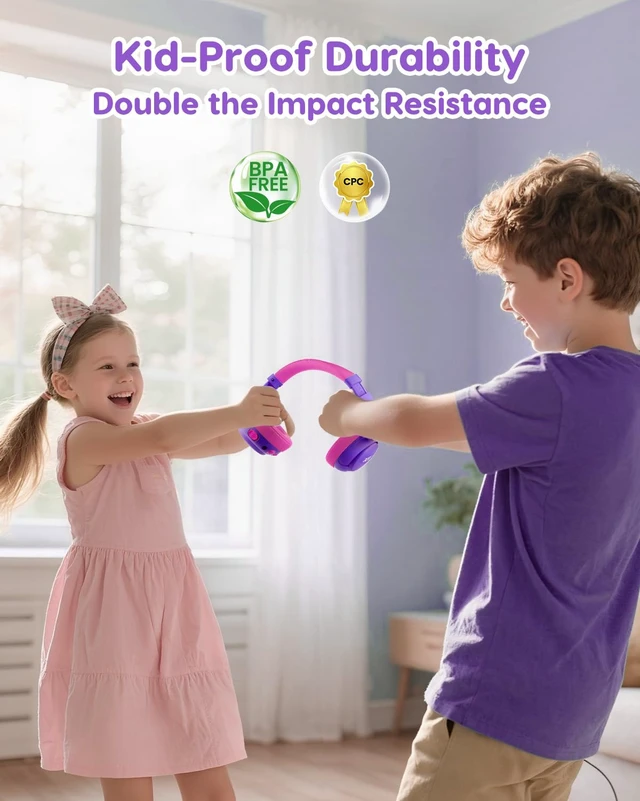 Alt view image 6 of 7 - Kids Bluetooth Headphones, 85dB Limiter, 75H, w/Mic OHR725 Foldable Wireless Over Ear Headphones, Bluetooth 5.4, for Toddler School/iPad/Tablet/PC/Travel, Purple-Pink