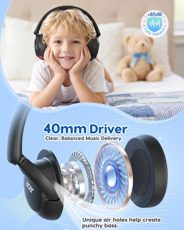 Alt view image 2 of 7 - Kids Bluetooth Headphones, 85dB Volume Limiter, Foldable Wireless Over-Ear Headphones for iPad, Travel, 75H Playtime, Bluetooth 5.4, Built-in Mic, Black