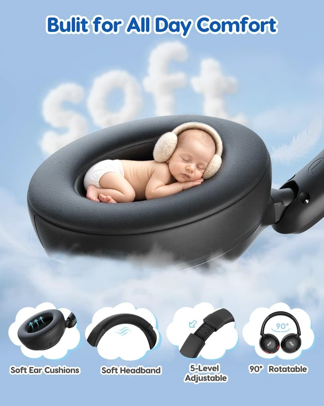 Alt view image 4 of 7 - Kids Bluetooth Headphones, 85dB Volume Limiter, Foldable Wireless Over-Ear Headphones for iPad, Travel, 75H Playtime, Bluetooth 5.4, Built-in Mic, Black