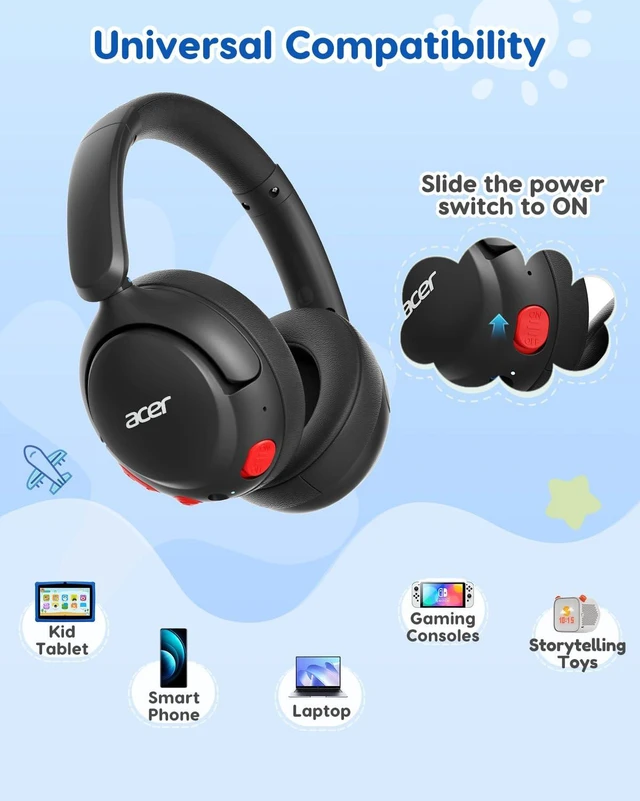Alt view image 7 of 7 - Kids Bluetooth Headphones, 85dB Volume Limiter, Foldable Wireless Over-Ear Headphones for iPad, Travel, 75H Playtime, Bluetooth 5.4, Built-in Mic, Black