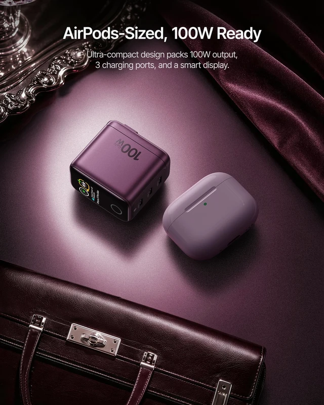 Alt view image 4 of 7 - PicoGo Pro AH22 100W USB C Charger Fast Charging with Smart Display 3 Port GaN Charger, Intelligent Charging, AVS Charger for MacBook, iPhone Duo, iPhone 18 Series, Dark Cherry (Cable Included)