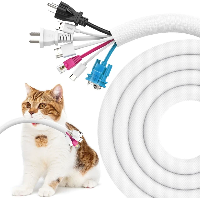 Main image of Dog and Cat Cord Protector 10ft - 1inch, Flexible Cable Sleeve for Easy Cord Management, Protects Cables from Pets Chewing, Ideal for USB, Power, Audio and Video Cords - White