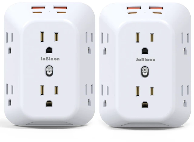 Main image of 2 Pack Outlet Extender Surge Protector, 6 Outlet Splitter with 4 USB Ports (2 USB C), Multiple Plug Expander Wall Charger, 4 Sided 1050 J Multi Plug Wall Adapter Power Strip for Home Office Kitchen