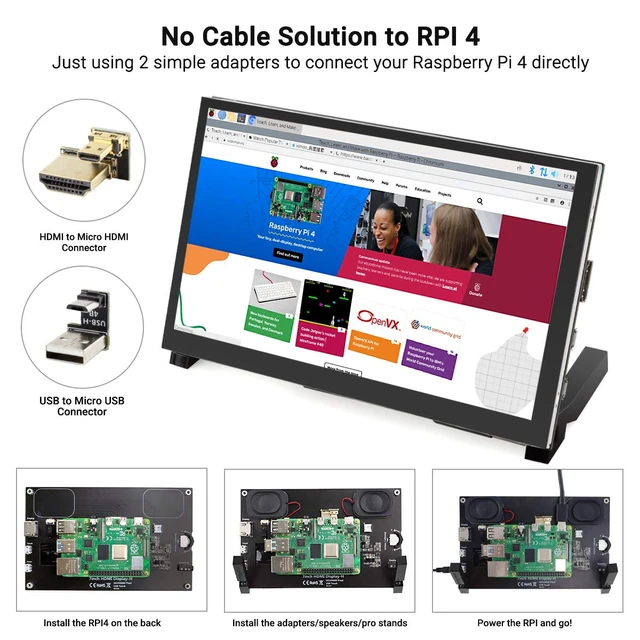 Alt view image 5 of 7 - 7 Inch Touchscreen Monitor for Raspberry Pi - 1024x600 IPS Capacitive Touch Screen HD Mini LCD Display with Stand Compatible with Raspberry Pi 5/4B/3B+/3B, BB Black, Win11/10/8/7, Driver Free