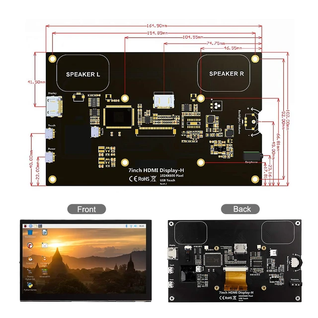 Alt view image 7 of 7 - 7 Inch Touchscreen Monitor for Raspberry Pi - 1024x600 IPS Capacitive Touch Screen HD Mini LCD Display with Stand Compatible with Raspberry Pi 5/4B/3B+/3B, BB Black, Win11/10/8/7, Driver Free