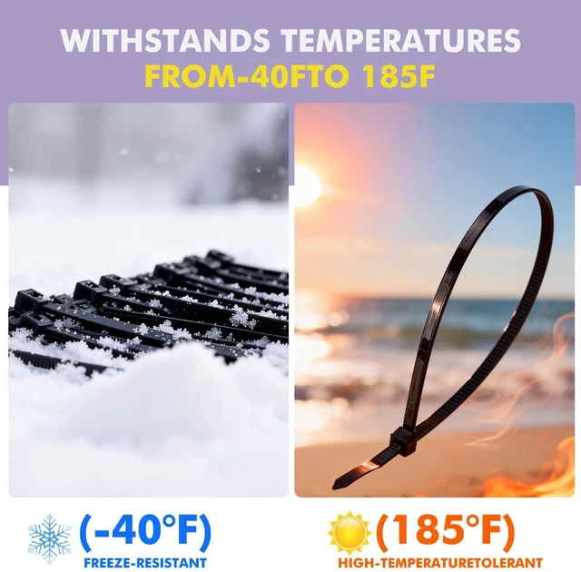 Alt view image 6 of 6 - Black 8 Inch Zip Ties (1000 Pack), 45LBS Tensile Strength, UV Resistant Nylon Cable Ties for Indoor & Outdoor Cable Management. Self-Locking Wire Ties