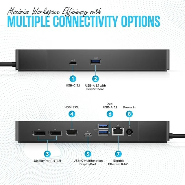 Alt view image 4 of 6 - WD19S Dell USB-C Docking Station, Dual Monitor, 130W Supply, HDMI Features mini-DisplayPort, 2x USB-C & 3x USB-A 3.0 for full expansion