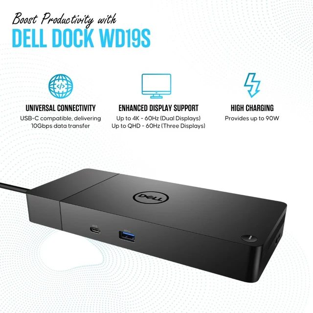 Alt view image 3 of 6 - WD19S Dell USB-C Docking Station, Dual Monitor, 130W Supply, HDMI Features mini-DisplayPort, 2x USB-C & 3x USB-A 3.0 for full expansion