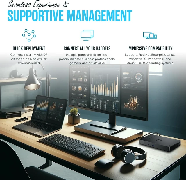 Alt view image 5 of 6 - WD19S Dell USB-C Docking Station, Dual Monitor, 130W Supply, HDMI Features mini-DisplayPort, 2x USB-C & 3x USB-A 3.0 for full expansion