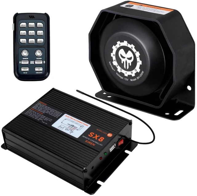 Main image of Police Siren for Truck Car 12V PA System Kit Remote Control Wireless Wireless Remote Control, Aluminum Alloy Main Unit, 21 Sound Modes for All Scenarios, 150dB, Waterproof Design, Universal 12V