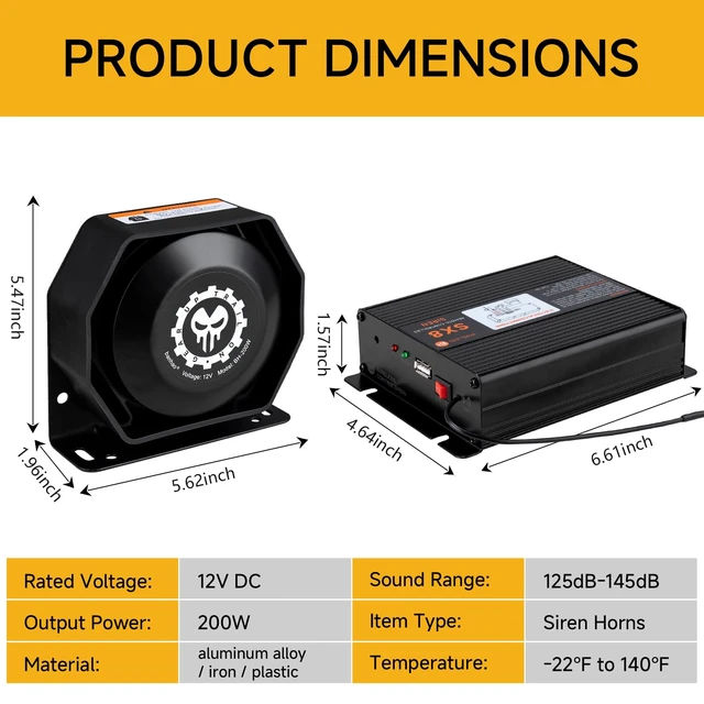 Alt view image 6 of 7 - Police Siren for Truck Car 12V PA System Kit Remote Control Wireless Wireless Remote Control, Aluminum Alloy Main Unit, 21 Sound Modes for All Scenarios, 150dB, Waterproof Design, Universal 12V