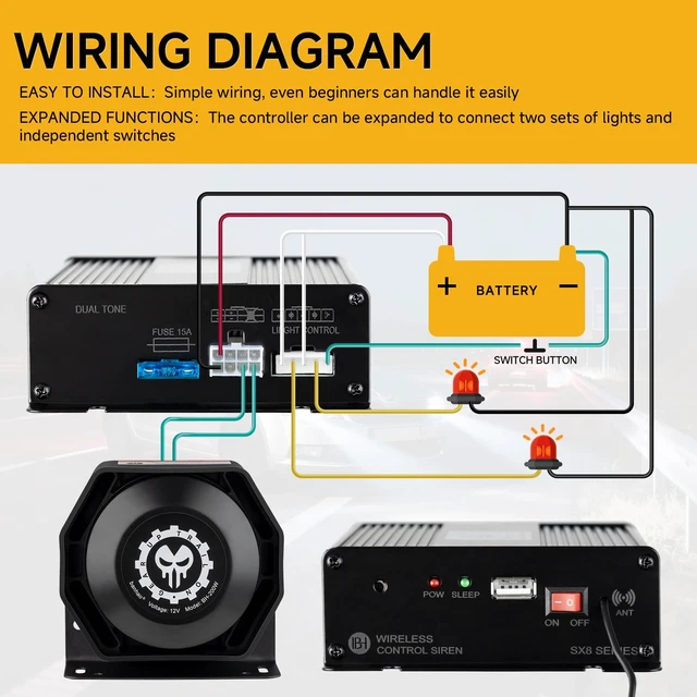 Alt view image 5 of 7 - Police Siren for Truck Car 12V PA System Kit Remote Control Wireless Wireless Remote Control, Aluminum Alloy Main Unit, 21 Sound Modes for All Scenarios, 150dB, Waterproof Design, Universal 12V