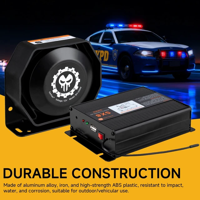 Alt view image 7 of 7 - Police Siren for Truck Car 12V PA System Kit Remote Control Wireless Wireless Remote Control, Aluminum Alloy Main Unit, 21 Sound Modes for All Scenarios, 150dB, Waterproof Design, Universal 12V