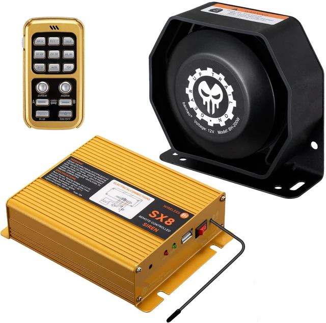 Main image of Police Siren for Car Truck 12V Remote Control PA System Kit Wireless Wireless Remote Control, Aluminum Alloy Main Unit, 21 Sound Modes for All Scenarios, 150dB, Waterproof Design, Universal 12V