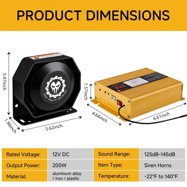 Alt view image 5 of 7 - Police Siren for Car Truck 12V Remote Control PA System Kit Wireless Wireless Remote Control, Aluminum Alloy Main Unit, 21 Sound Modes for All Scenarios, 150dB, Waterproof Design, Universal 12V
