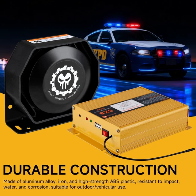 Alt view image 7 of 7 - Police Siren for Car Truck 12V Remote Control PA System Kit Wireless Wireless Remote Control, Aluminum Alloy Main Unit, 21 Sound Modes for All Scenarios, 150dB, Waterproof Design, Universal 12V