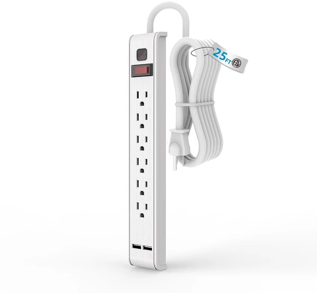 Main image of Power Strip Surge Protector with 6 Outlets & 2 USB Ports (25 FT) 600 Joules, 4 ft Extension Cord, Wall Mountable, ETL Listed, 15A/1875W