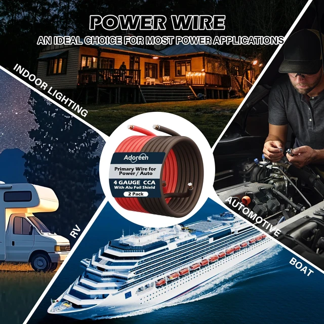 Alt view image 7 of 7 - 4 Gauge AWG Power/Ground Wire Cable 20 Ft Black+20 Ft Red, High Power Shielded CCA Soft Automotive Welding Battery Wiring Kit,for Car Audio Amp Speaker RV Trailer Marine Solar+ Lugs&Heat Shrink Tubes
