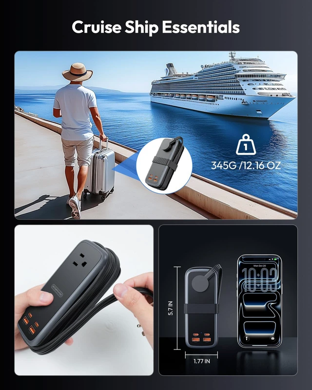 Alt view image 4 of 7 - 100W GAN Ultra Travel Power Strip, 7-in-1 USB C Charging Station with 3 Outlets 4 USB (2 Fast Charge)& 5FT Extension Cord, Compact Desktop Charger for MacBook, iPhone, Cruise, Office, Black