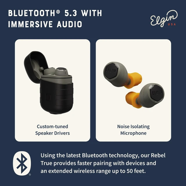 Alt view image 6 of 7 - Rebel True Wireless Earbuds, 31 dB Noise Reduction Bluetooth Headphone, Noise Isolating Mic, 12+ Hour Battery Life, IP65 Water Resistant, OSHA Compliant Hearing Protection for Work