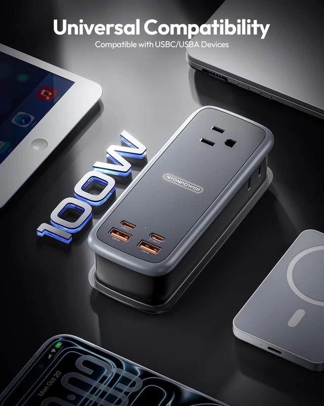 Alt view image 5 of 7 - 100W GAN Ultra Travel Power Strip, 7-in-1 USB C Charging Station with 3 Outlets 4 USB (2 Fast Charge)& 5FT Extension Cord, Compact Desktop Charger for MacBook, iPhone, Cruise, Office, Black