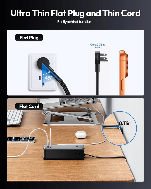 Alt view image 7 of 7 - 100W GAN Ultra Travel Power Strip, 7-in-1 USB C Charging Station with 3 Outlets 4 USB (2 Fast Charge)& 5FT Extension Cord, Compact Desktop Charger for MacBook, iPhone, Cruise, Office, Black